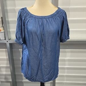 Blue Relaxed Smocked Puff‎ Sleeve Top Size 2X